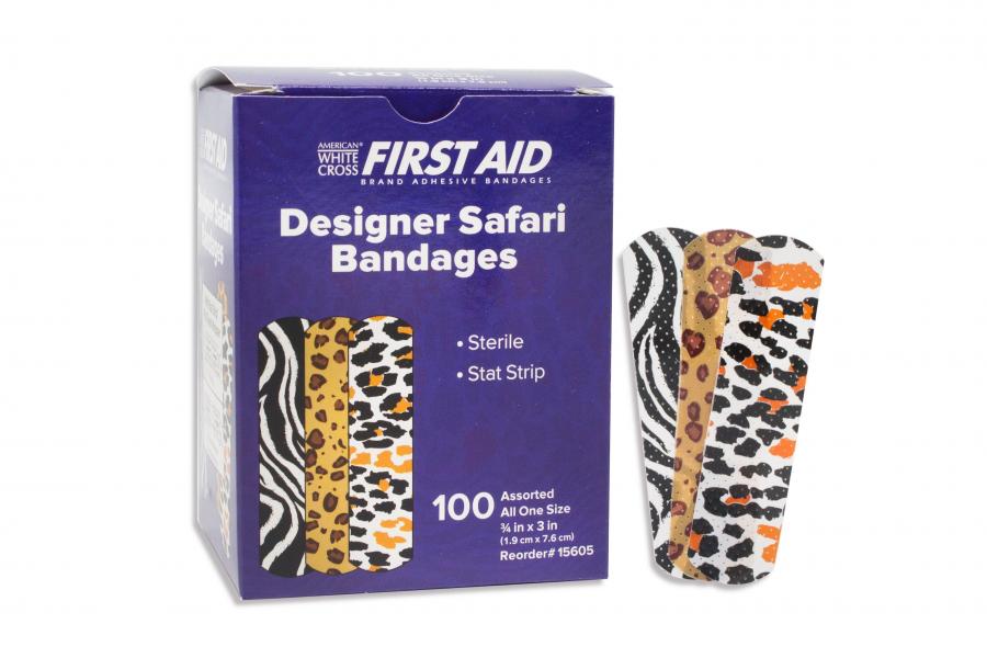 FIRST AID DESIGNER SAFARI BANDAGES 100 COUNT #15605