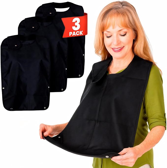 VIVE WASHABLE ADULT BIBS 3 PACK #LVA3028BLKPAK3