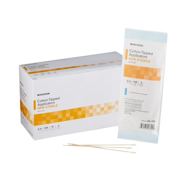 MCKESSON COTTON-TIPPED APPLICATORS NON-STERILE WOOD 100 PACKS OF 10 #24-106