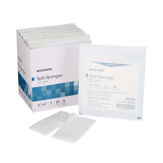 MCKESSON SPLIT SPONGES 6-PLY 4"X 4" 2 PER PACK 25 PACKS #16-42426