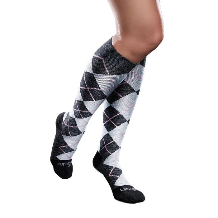 THERAFIRM PATTERNED CORE-SPUN 15-20 MMHG SMALL KNEE HIGH PINK/GREY/BLACK #12762