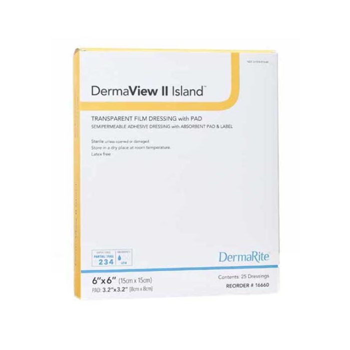 DERMAVIEW II TRANSPARENT FILM WOUND DRESSING WITH LABEL 6"X 8.375" #00254E